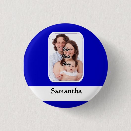 Blauw en witte aangepaste foto ronde button 3,2 cm (Voorkant)