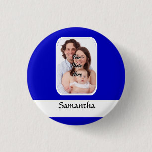 Blauw en witte aangepaste foto ronde button 3,2 cm