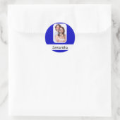 Blauw en witte aangepaste foto ronde sticker (Tas)