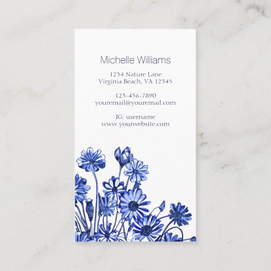  blauw- en witte aanloopschets visitekaartje (Achterkant)