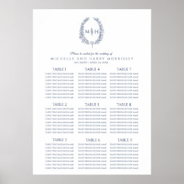 Blauw en witte bladeren krans bruiloft zitplaats k poster