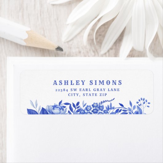 Blauw en Witte Bloem Bruidsdouche  Etiket (Insitu)