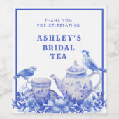 Blauw en Witte Bloem Theepot | Bruidsfeest Wijn Etiket (Enkel label)