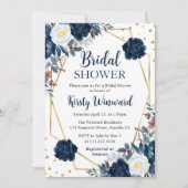 Blauw en Witte Bloemen Frame Bruidsdouche Kaart (Voorkant)