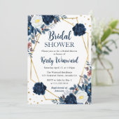 Blauw en Witte Bloemen Frame Bruidsdouche Kaart (Staand voorkant)