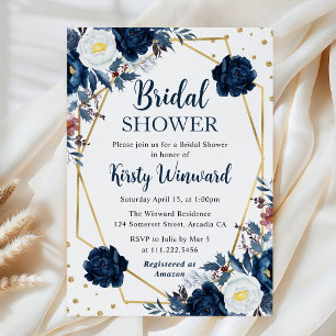 Blauw en Witte Bloemen Frame Bruidsdouche Kaart