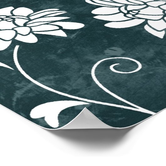 Blauw en witte bloemen, roestvrij poster (Hoek)