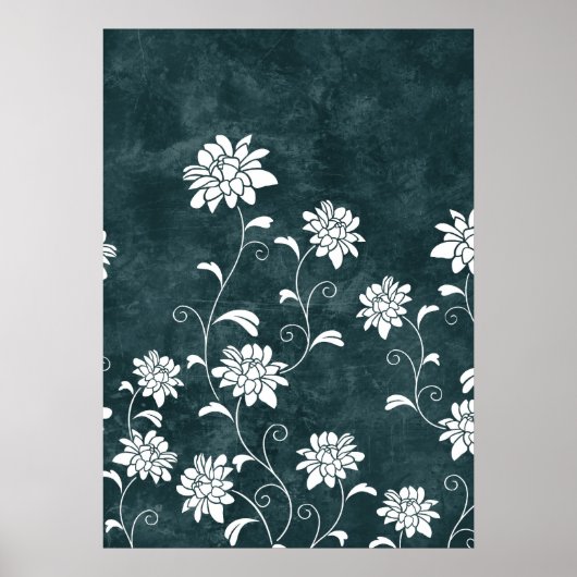 Blauw en witte bloemen, roestvrij poster (Voorkant)