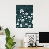 Blauw en witte bloemen, roestvrij poster (Thuiskantoor)