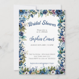 Blauw en Witte Bloemen Witte Bruidsdouche Kaart