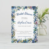 Blauw en Witte Bloemen Witte Bruidsdouche Kaart (Staand voorkant)