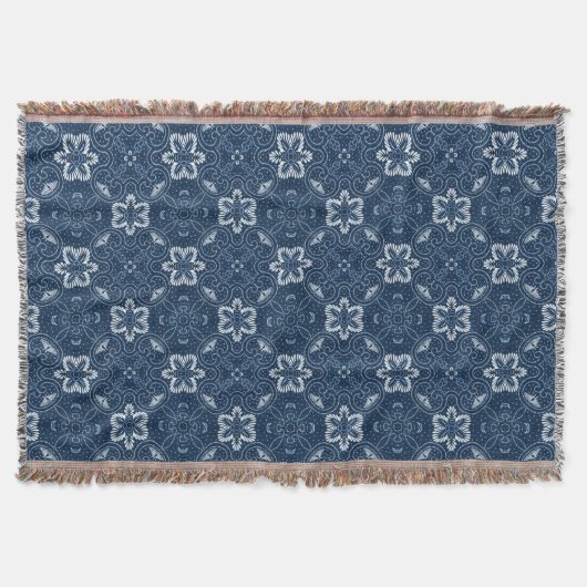 Blauw en Witte Bloemendesign Deken (Voorkant)