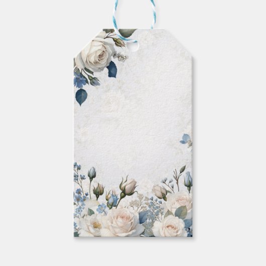 Blauw en Witte Bloemige Afstudeercadeautag Cadeaulabel (Voorkant)