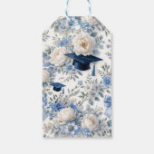 Blauw en Witte Bloemige Afstudeercadeautag Cadeaulabel (Achterkant)