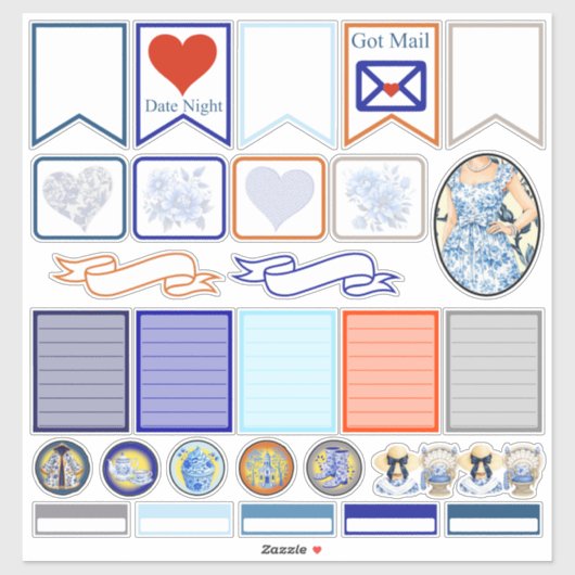 Blauw en Witte Bloemige Schoonheid 05 Sticker (Vel)