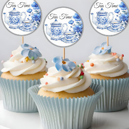 Blauw en Witte Bloemige Schoonheid Ronde Sticker