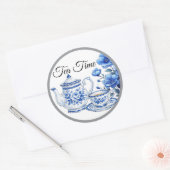 Blauw en Witte Bloemige Schoonheid Ronde Sticker (Envelop)