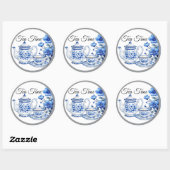 Blauw en Witte Bloemige Schoonheid Ronde Sticker (Vel)