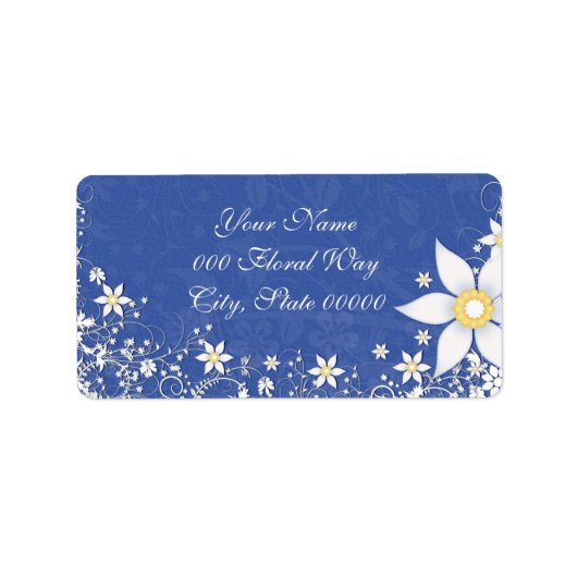 Blauw en Witte Bloemige Trouwadreslabels Etiket (Voorkant)