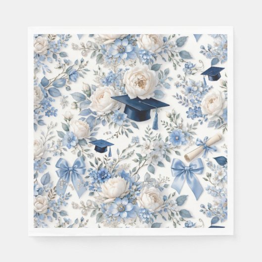 Blauw en Witte Bloemige Verjaardagsfeest Servetten (Voorkant)