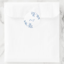 Blauw en Witte Bloemstickers