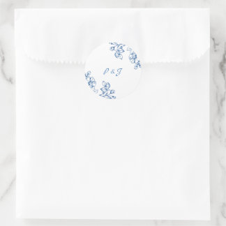 Blauw en Witte Bloemstickers Ronde Sticker