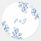 Blauw en Witte Bloemstickers Ronde Sticker (Voorkant)