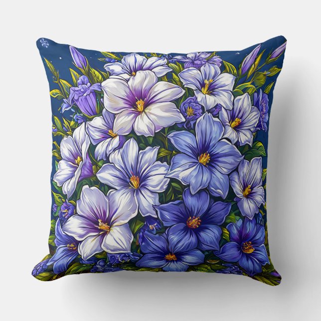 Blauw en Witte Bloesems Kussen (Voorkant)