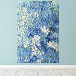 Blauw en witte bloesems op groene abstracte wandku canvas afdruk