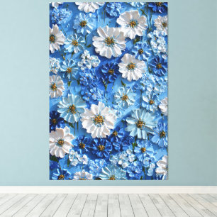 Blauw en witte bloesems op lichtblauwe abstracte k canvas afdruk
