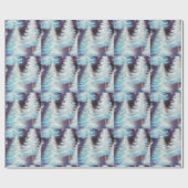 Blauw en Witte Bomen Modern Kerstmis Cadeaupapier (Vlak)