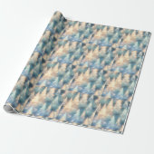 Blauw en Witte Bomen Modern Kerstmis Cadeaupapier (Uitgerold)