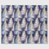 Blauw en Witte Bomen Modern Kerstmis Cadeaupapier (Vlak)