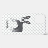 Blauw En Witte Boston Terrier Cartoon Hond & Naam Case-Mate iPhone Case (Achterkant (horizontaal))