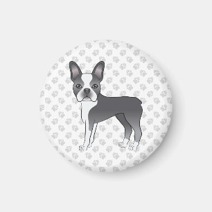 Blauw En Witte Boston Terrier Cartoon Hond & Poota Magneet