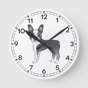 Blauw En Witte Boston Terrier Hond Illustratie Ronde Klok