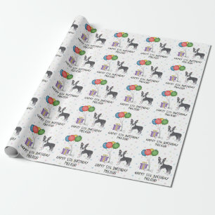 Blauw En Witte Boston Terrier Mooie Hond - Verjaar Cadeaupapier