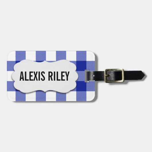 blauw en witte buffelvlecht bagagelabel (Voorkant horizontaal)