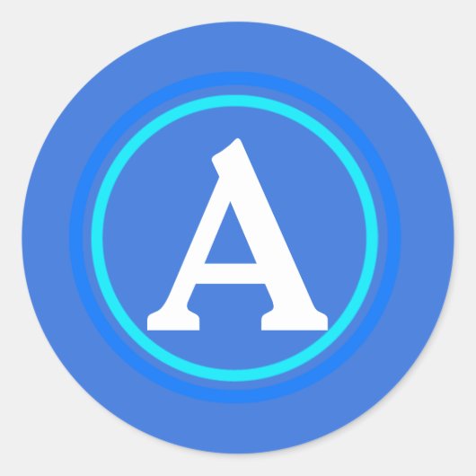 Blauw- en witte cirkel monogram envelop ronde sticker (Voorkant)