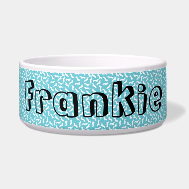 Blauw en Witte Dachshund Honden Kom (Voorkant)