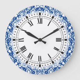 Blauw en witte Damask Grote Klok