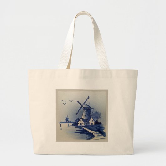 Blauw en Witte Delft Grote Tote Bag (Voorkant)