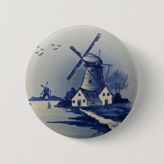 Blauw en Witte Delft Ronde Button 5,7 Cm (Voorkant)