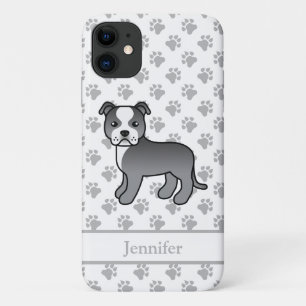 Blauw En Witte Engelse Staffie Hond & Naam Case-Mate iPhone Case