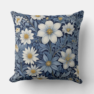 Blauw en witte flora kussen