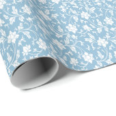 blauw en witte Floral Cadeaupapier (Rol Hoek)