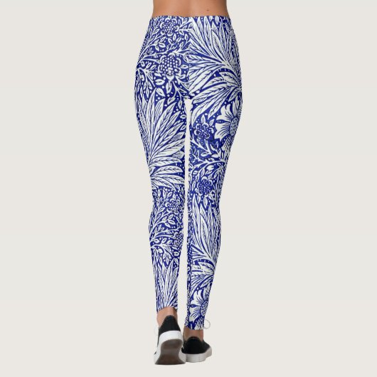  blauw en witte Floral Leggings (Achterkant)