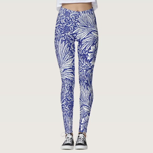  blauw en witte Floral Leggings (Voorkant)