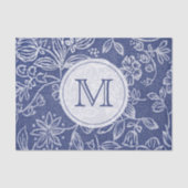  Blauw en Witte Floral Monogrammen Tissuepapier (Voorkant)