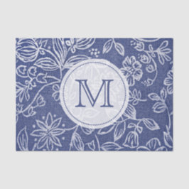  Blauw en Witte Floral Monogrammen Tissuepapier